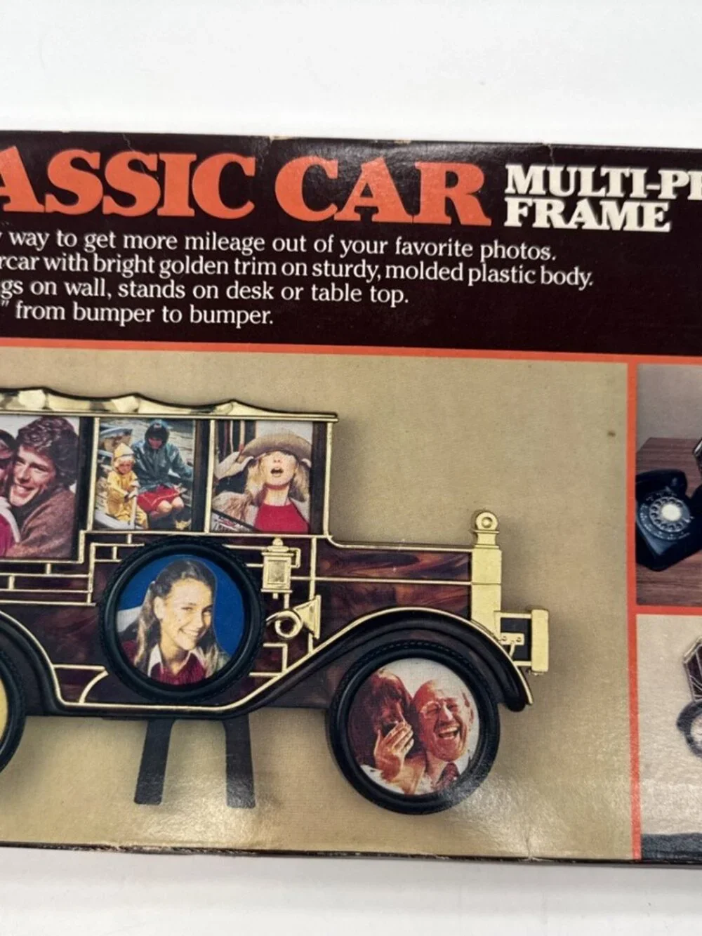 Vintage 70s Classic Car Multi Photo Frame Decor Retro Molded Plastic Stand NEW